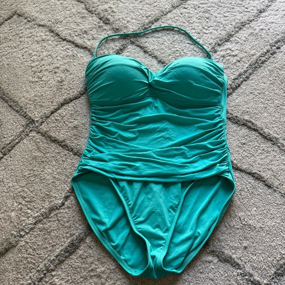 La Blanca one piece bathing suit blue teal Ruched Halter Strapless Swim Suit 14 - Picture 1 of 9